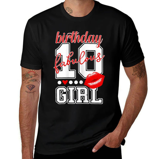 10th Birthday Number 10 Fabulous Girl Cool Red Kissing Lips  Durable T-Shirt