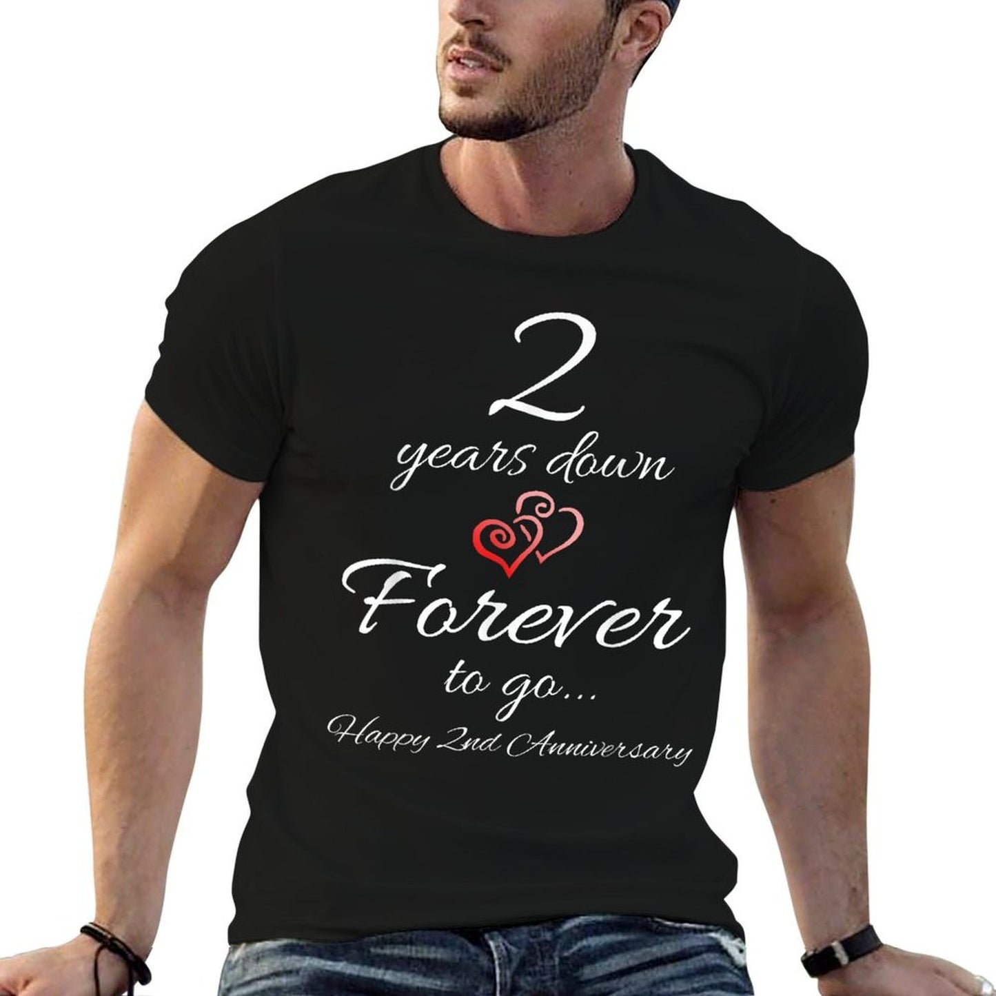 2 Years Down Forever To Go Happy 2nd Anniversary Gift  Summer-ready Fabric T-Shirt