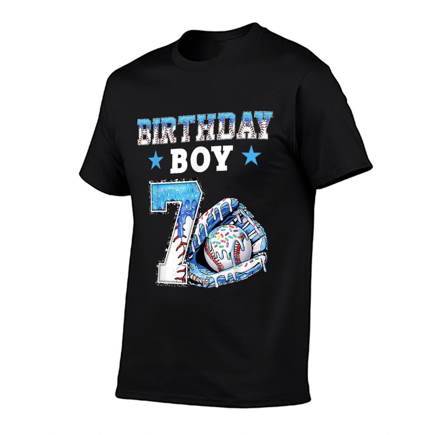 7th Birthday Boy Baseball Ice Cream Drip 7 Year Old Kids  Fade-proof Color T-Shirt