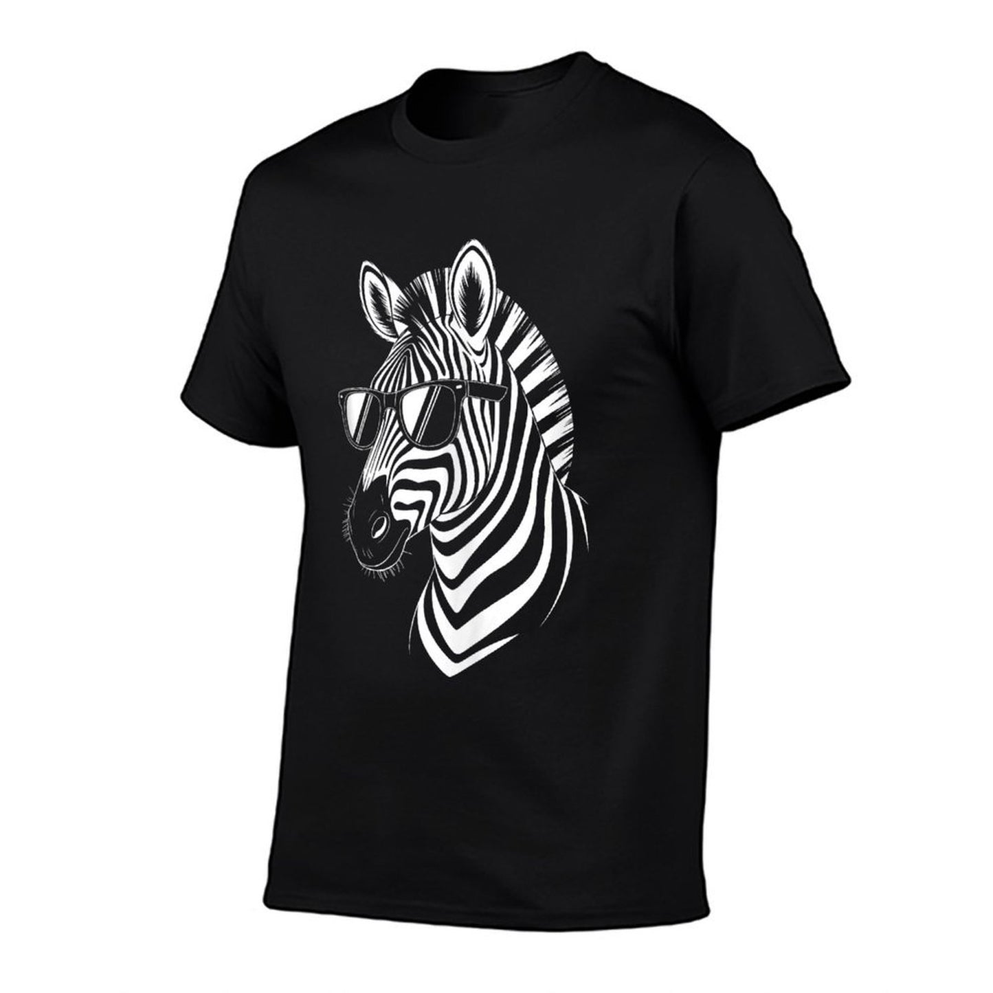 Zebra With Sunglasses Funny Zebra  Ribbed Collar T-Shirt