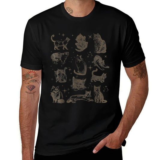 Vintage 90s Tattoo Retro Cats In Space  Heathered Texture T-Shirt
