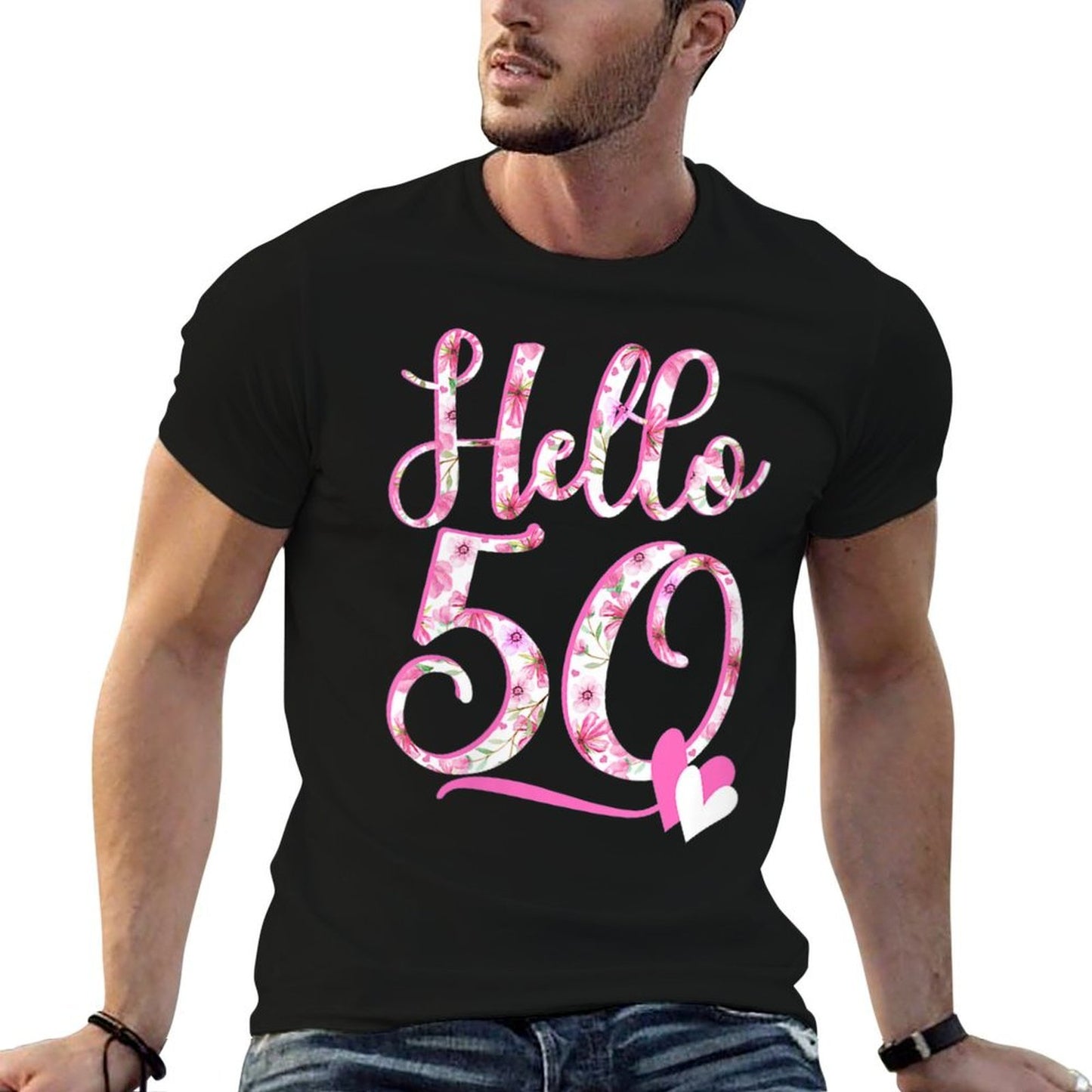 Womens Hello Fifty 50 Years Old 50th Birthday Women's Gifts Flowers  Stretchy T-Shirt
