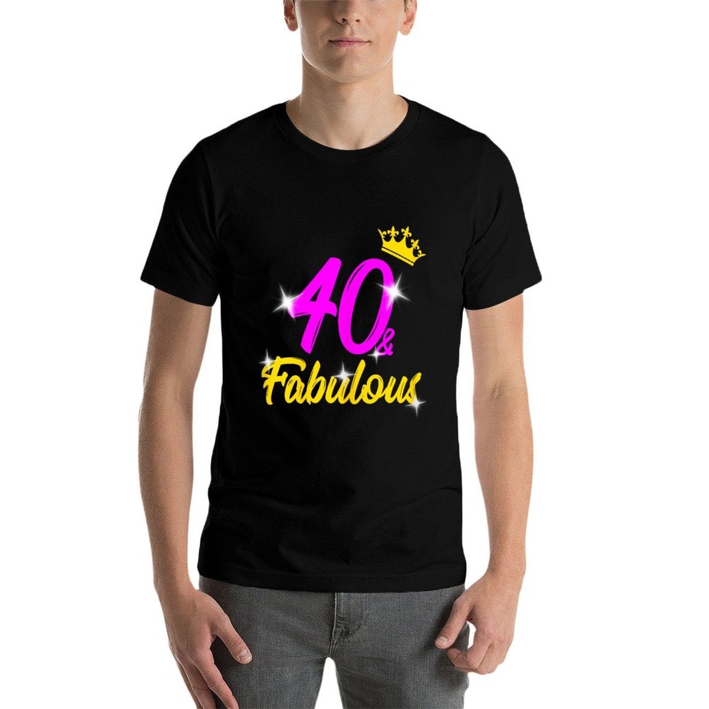 Womens 40 And Fabulous Queen 40th Birthday  Ribbed Collar T-Shirt