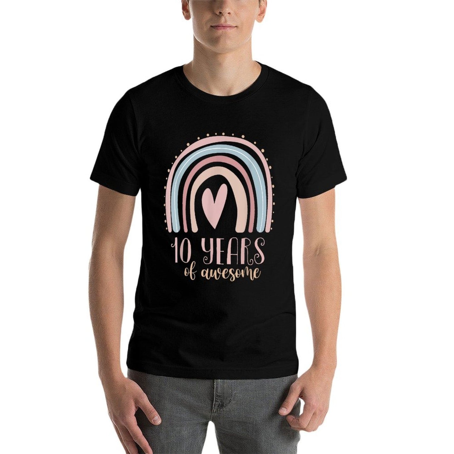 10 Years Of Awesome Girls 10th Birthday Pink Boho Rainbow  Polyester Blend T-Shirt