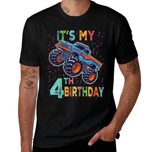 4 Years Old Boy Girl It&#39;s My 4th Birthday Boys Monster Truck  Moisture-wicking T-Shirt