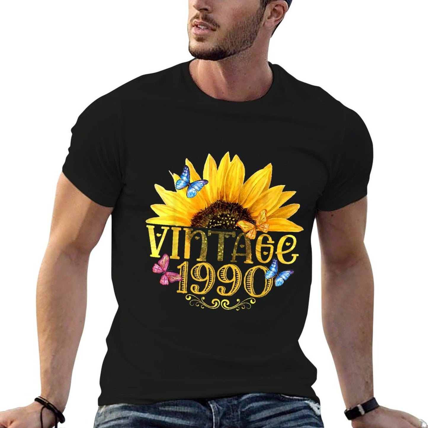 Vintage 1990 Sunflower Floral Butterfly Funny 35th Birthday  Quick-drying T-Shirt