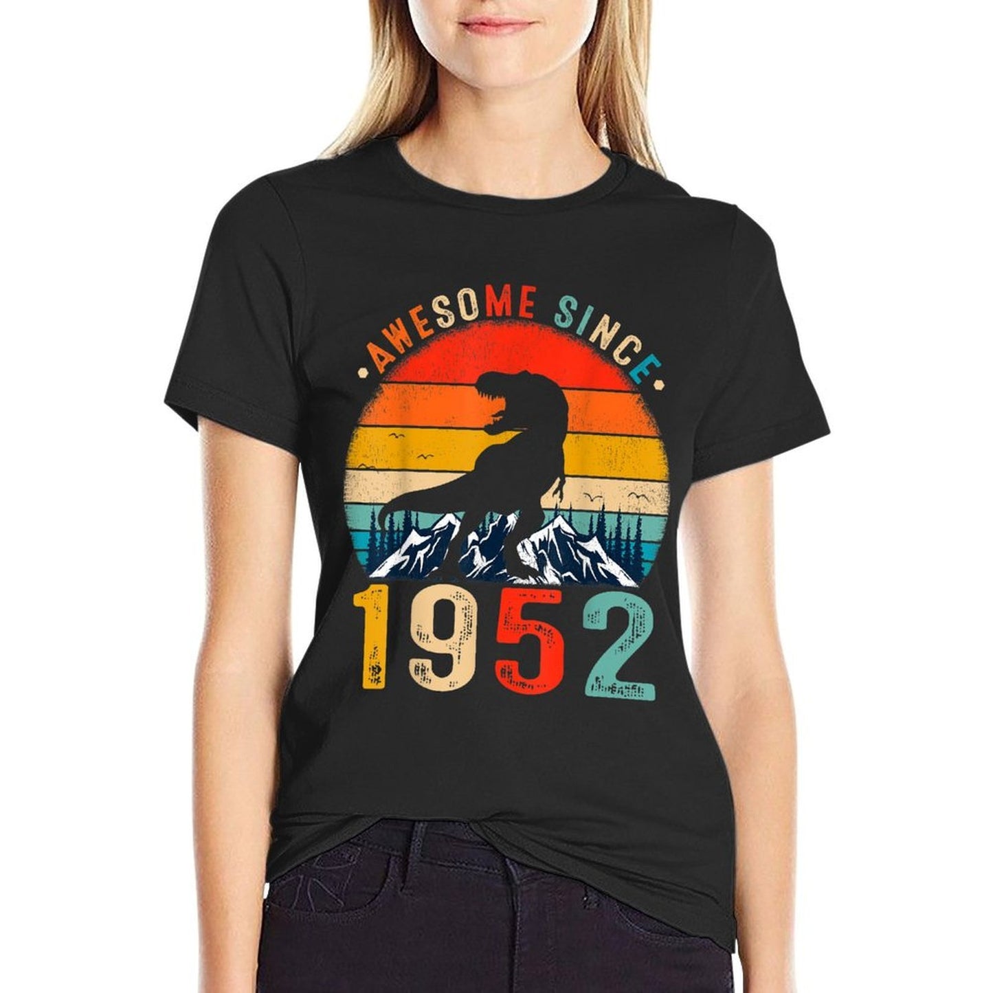 70 Years Old Awesome Since 1952 Dinosaur 70th Birthday  Oversized Silhouette T-Shirt