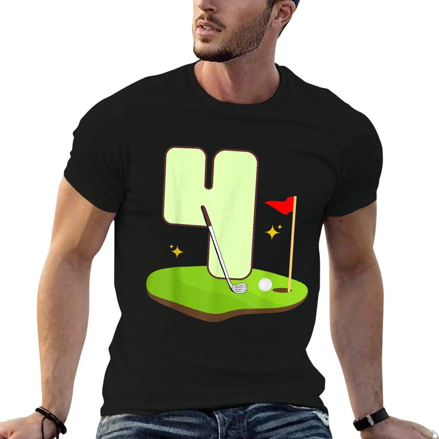 4th Golf Birthday Golfer 4 Years Old Bday Party Kids Boys  Rolled Sleeves T-Shirt