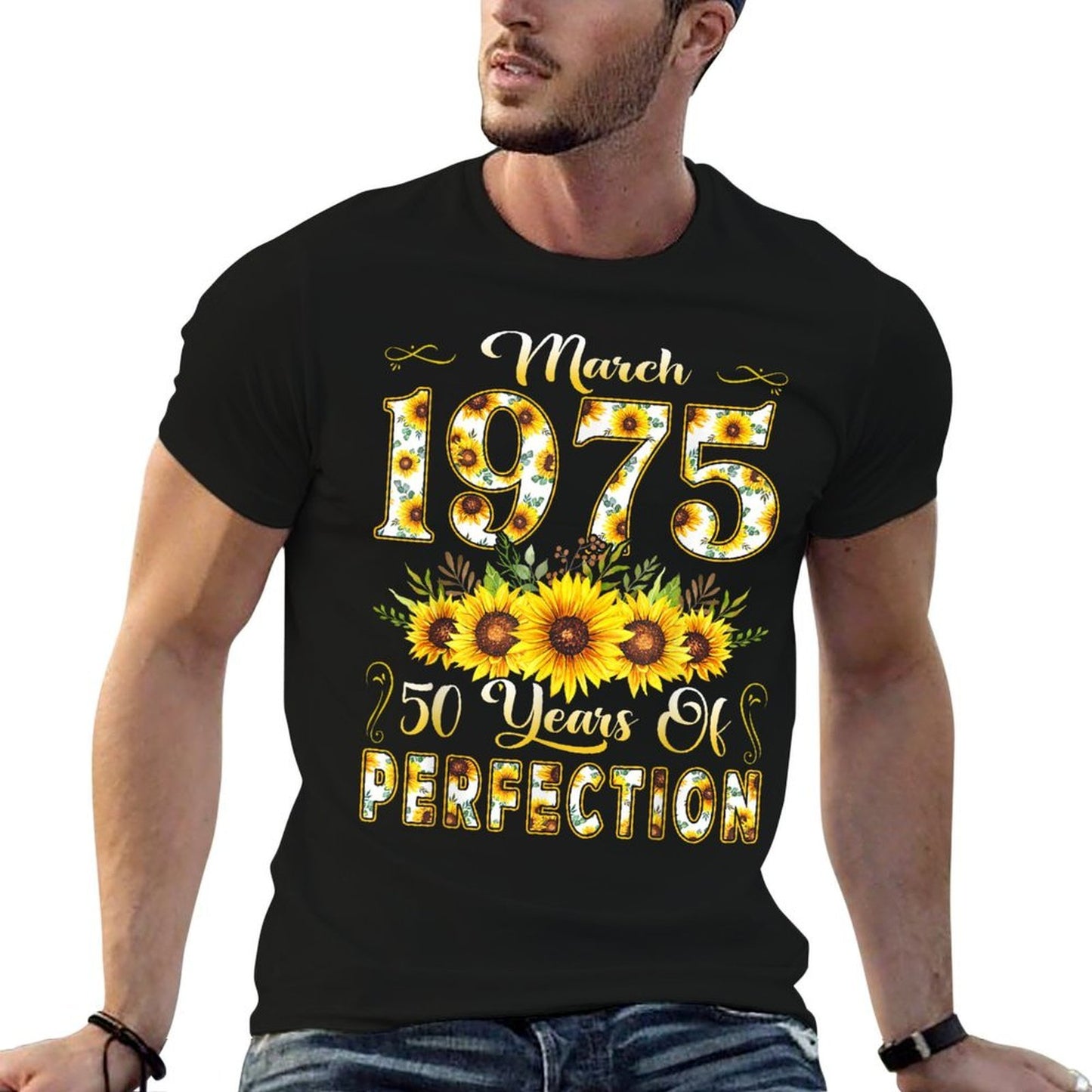 50 Year Old March 1975 Sunflower 50th Birthday Girl Women  Tagless Design T-Shirt