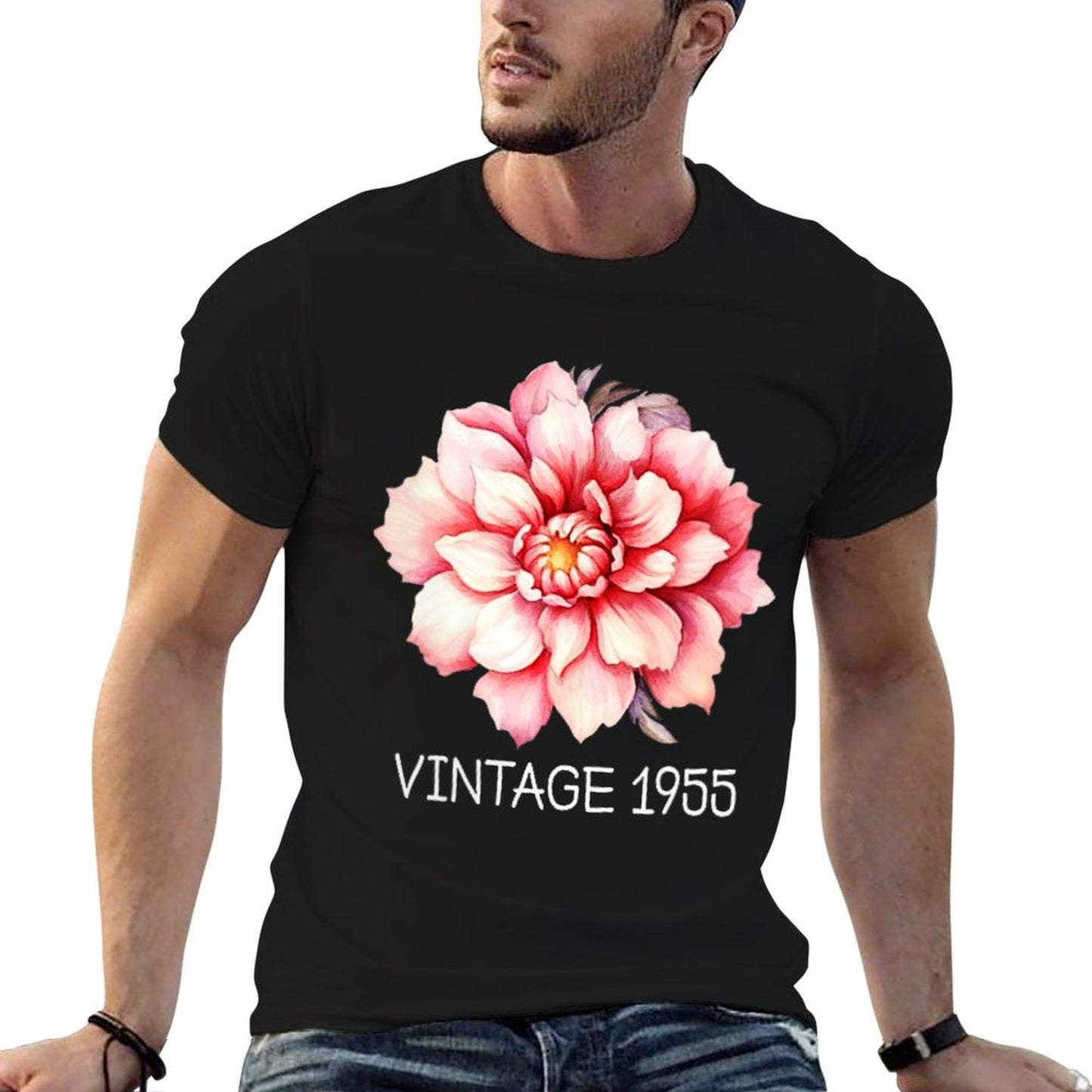 Womens Vintage 1955 Classic Cherry Blossom Flower Art 70th Birthday  Rolled Sleeves T-Shirt