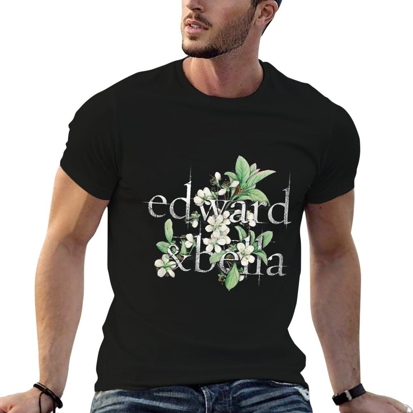 Twilight Saga Edward And Bella Flowers Front And Back Movie  Rolled Sleeves T-Shirt