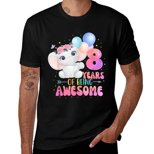 8 Years Of Being Awesome Cute Elephant 8th Birthday Girl  Oversized Silhouette T-Shirt