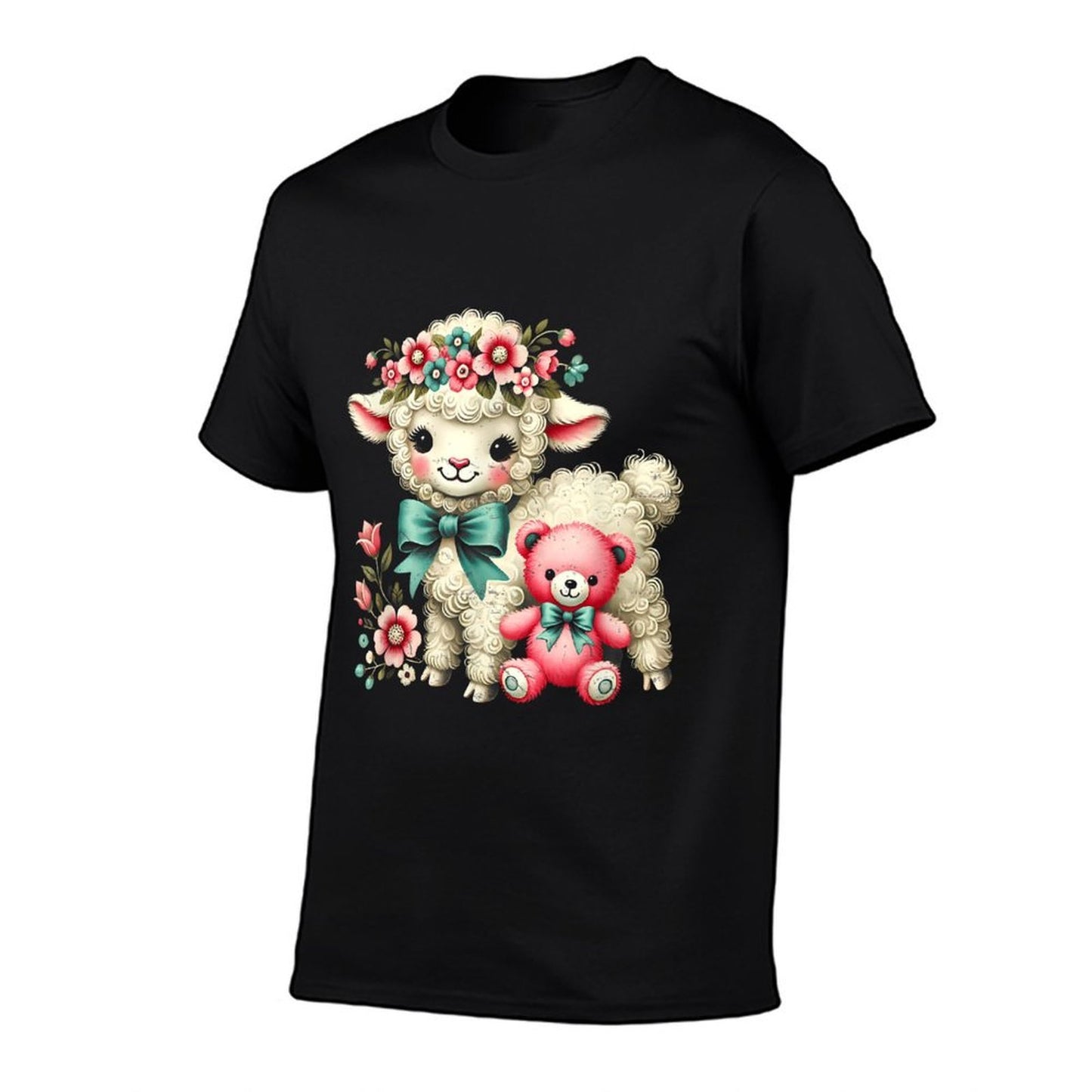 Vintage Easter Cute Lamb Bear Spring Flowers Retro  Lightweight T-Shirt
