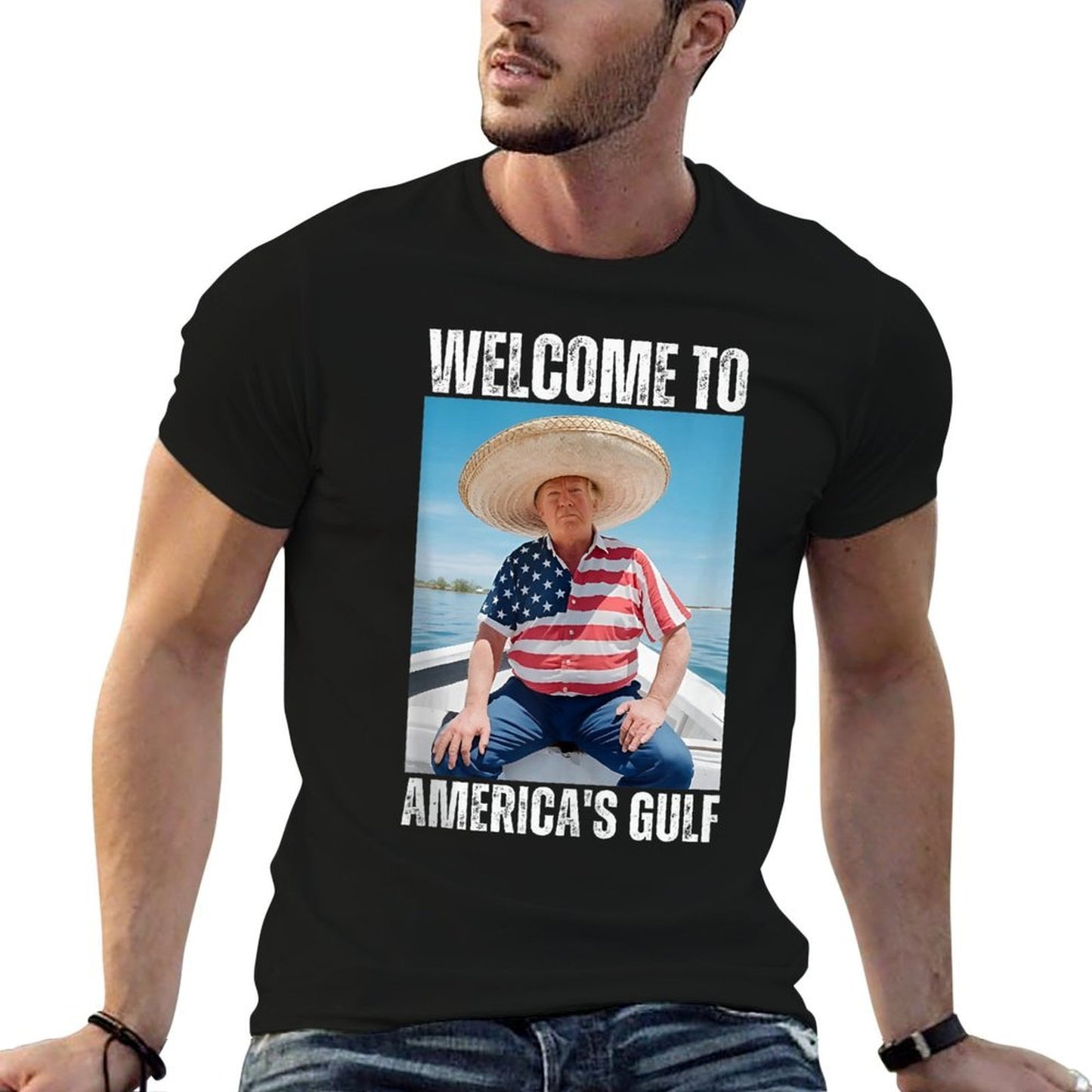 Welcome Trump America's Gulf Mexico President Trump Sombrero  Vintage-inspired T-Shirt