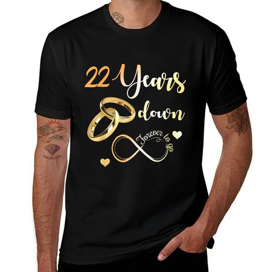 22 Years Down Forever To Go 22nd Wedding Anniversary Couple  Rolled Sleeves T-Shirt