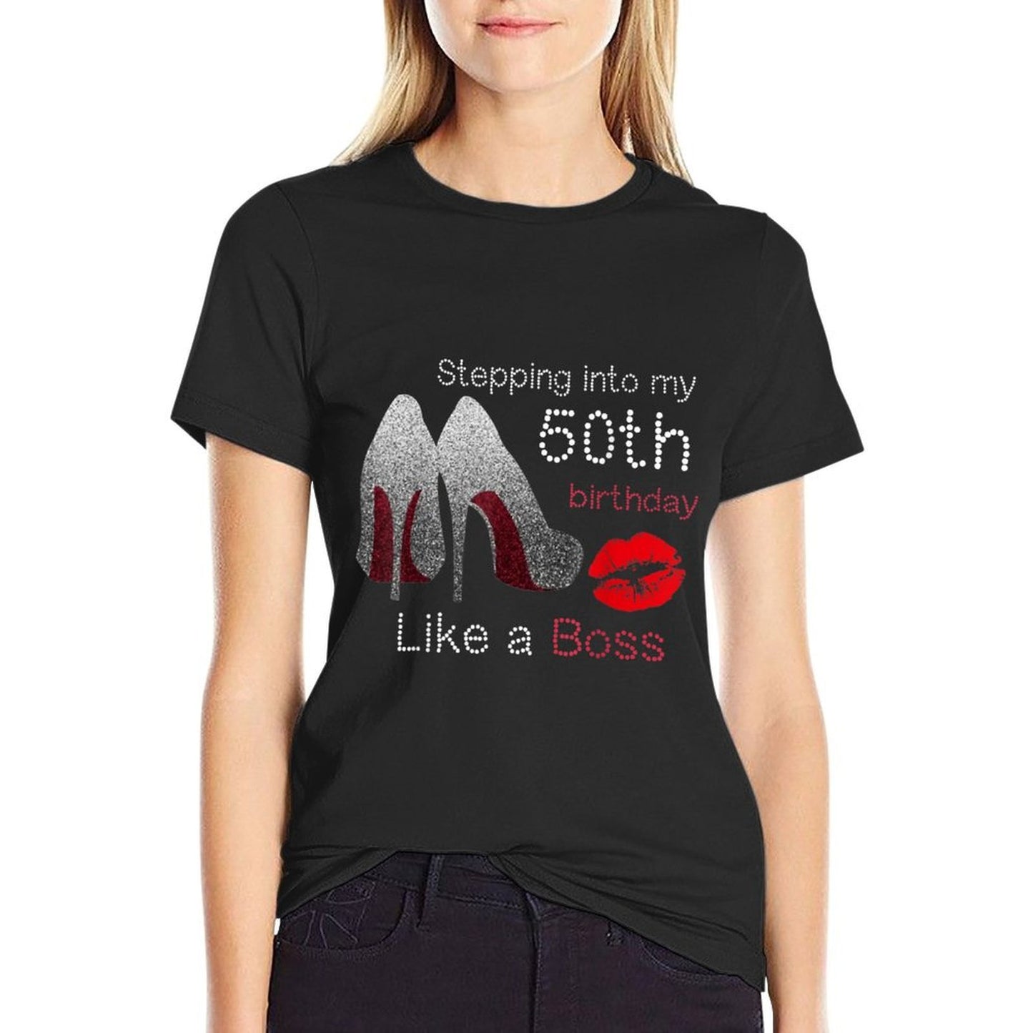 Women's Stepping Into My 50th Birthday Like A Boss Funny  Polyester Blend T-Shirt
