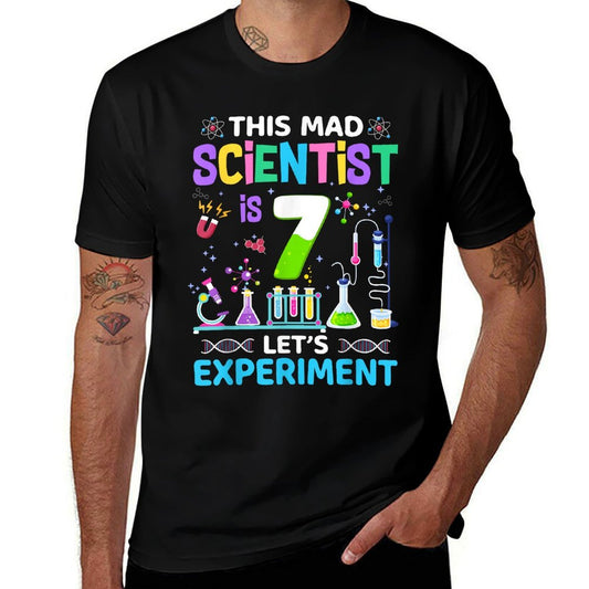 7 Years Old 7th Birthday Boys Girls Science Theme Party  Summer-ready Fabric T-Shirt