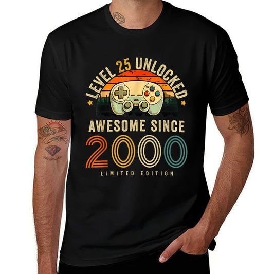25 Year Old 2000 Level 25 Unlocked 25th Birthday Men Boys  Polyester Blend T-Shirt