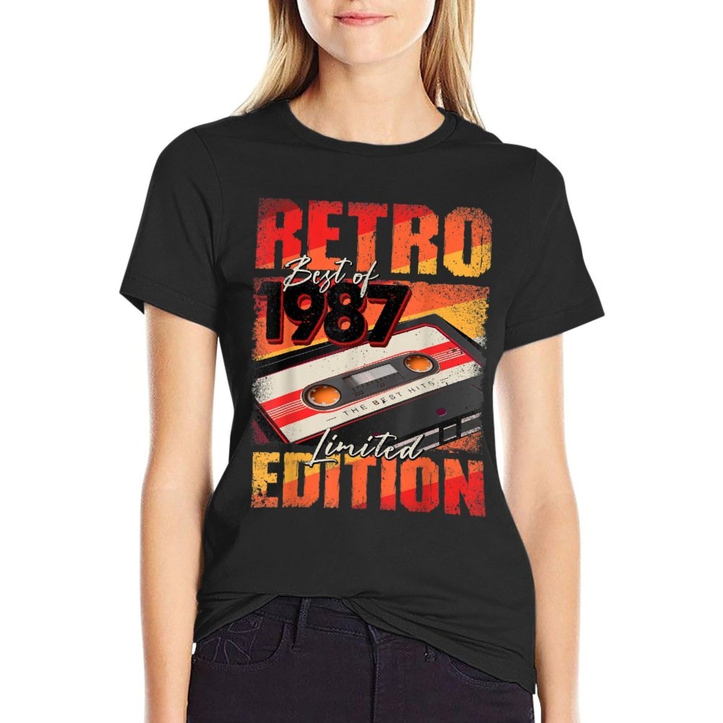 Vintage 1987 Tshirt Best Of 1987 Cassette Tape 35th Birthday  Ribbed Collar T-Shirt