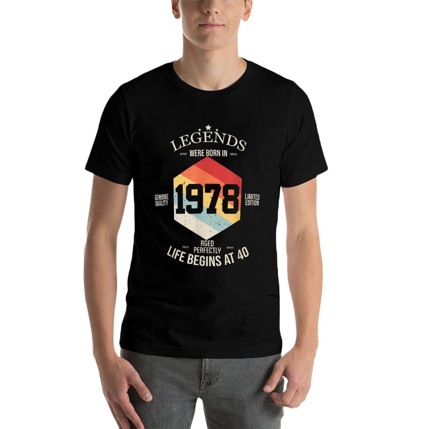 40th Birthday Gift Vintage 1978 Men Women  Ribbed Collar T-Shirt