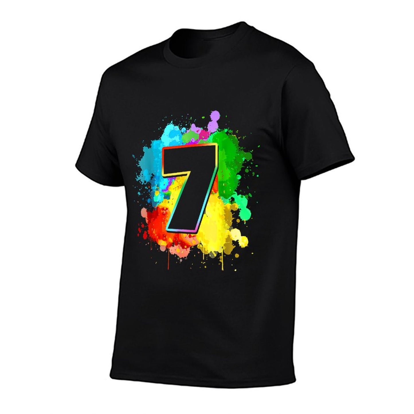 7th Birthday Colorful Paint Splashes 7 Year Old Tie Dye Bday  Trendy Pattern T-Shirt
