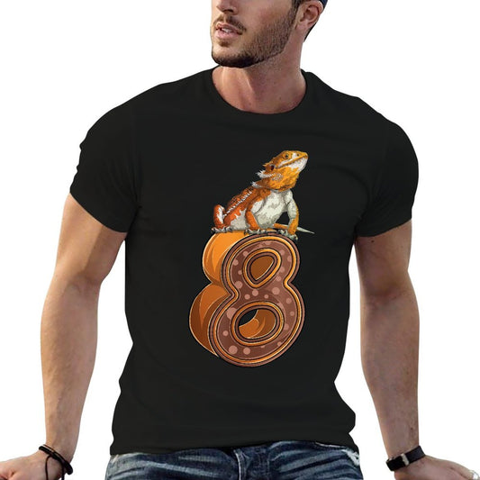 8 Year Old Bearded Dragon Reptile 8th Birthday Party B-day  Rolled Sleeves T-Shirt