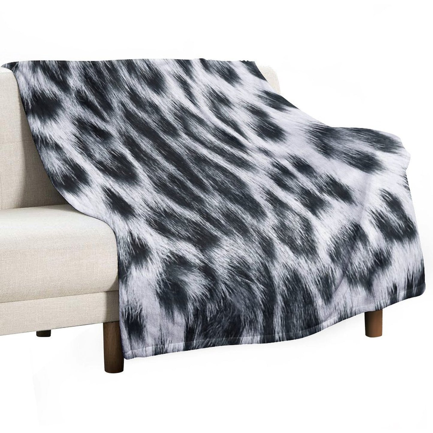 Snow Leopard Real to Life Print Sustainable Throw Blanket