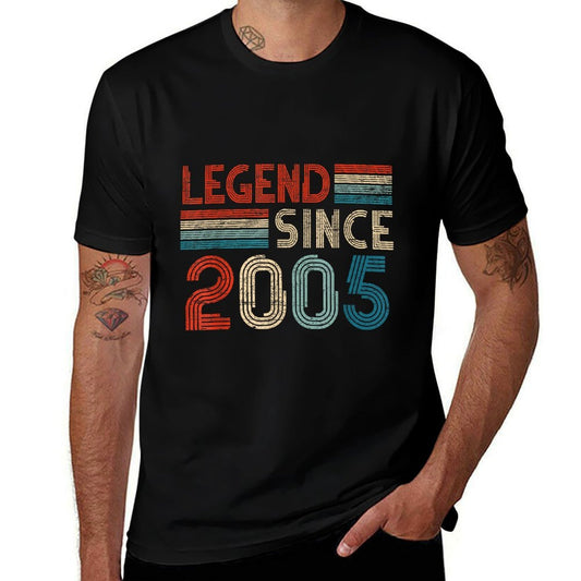 20 Birthday Gifts Legend Since 2005 Vintage Limited Edition  Ribbed Collar T-Shirt