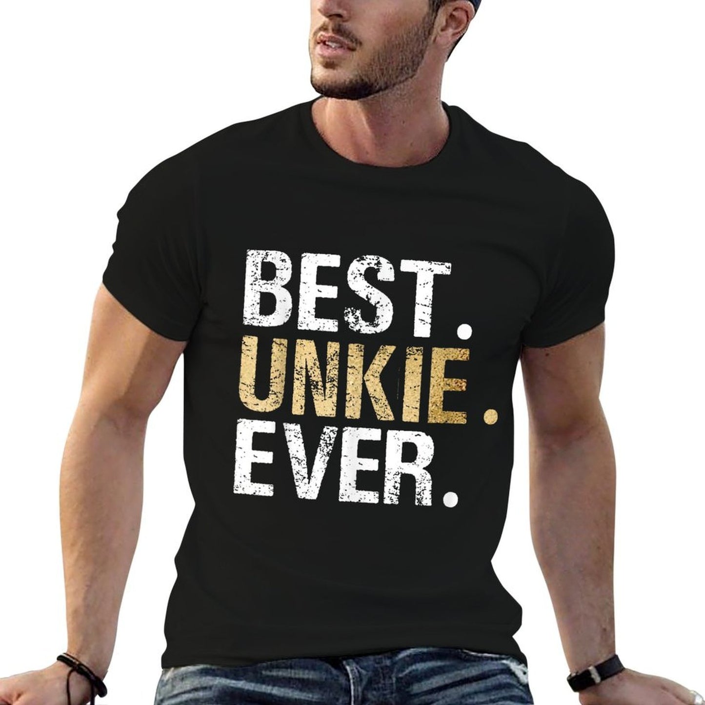 Unique Christmas Birthday Fathers Day Gifts Shop Best Unkie Ever Special Uncle Black Modern Classic Letter Print  Fade-proof Color T-Shirt