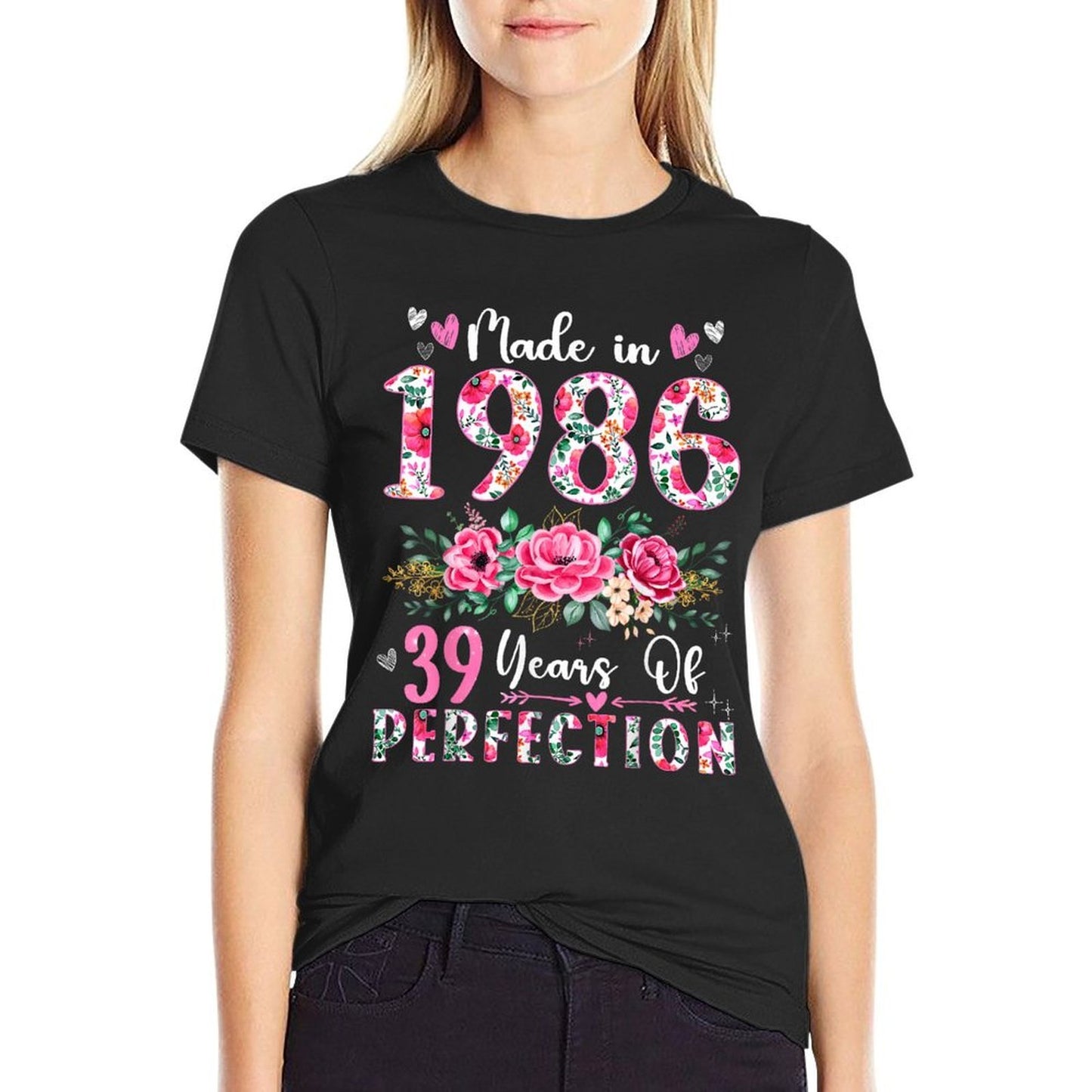 39 Year Old Made In 1986 Floral 39th Birthday Women  Slim-fit Cut T-Shirt