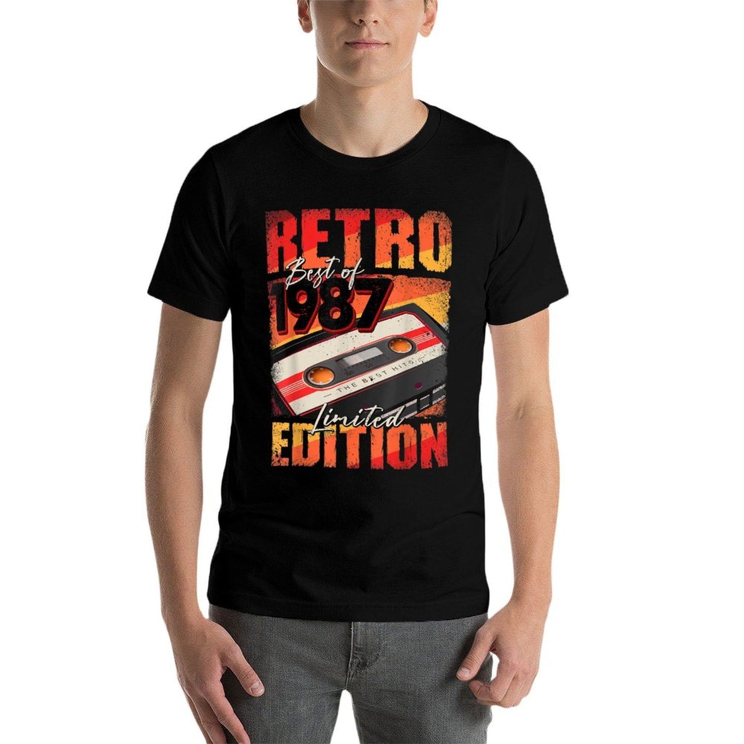 Vintage 1987 Tshirt Best Of 1987 Cassette Tape 35th Birthday  Ribbed Collar T-Shirt