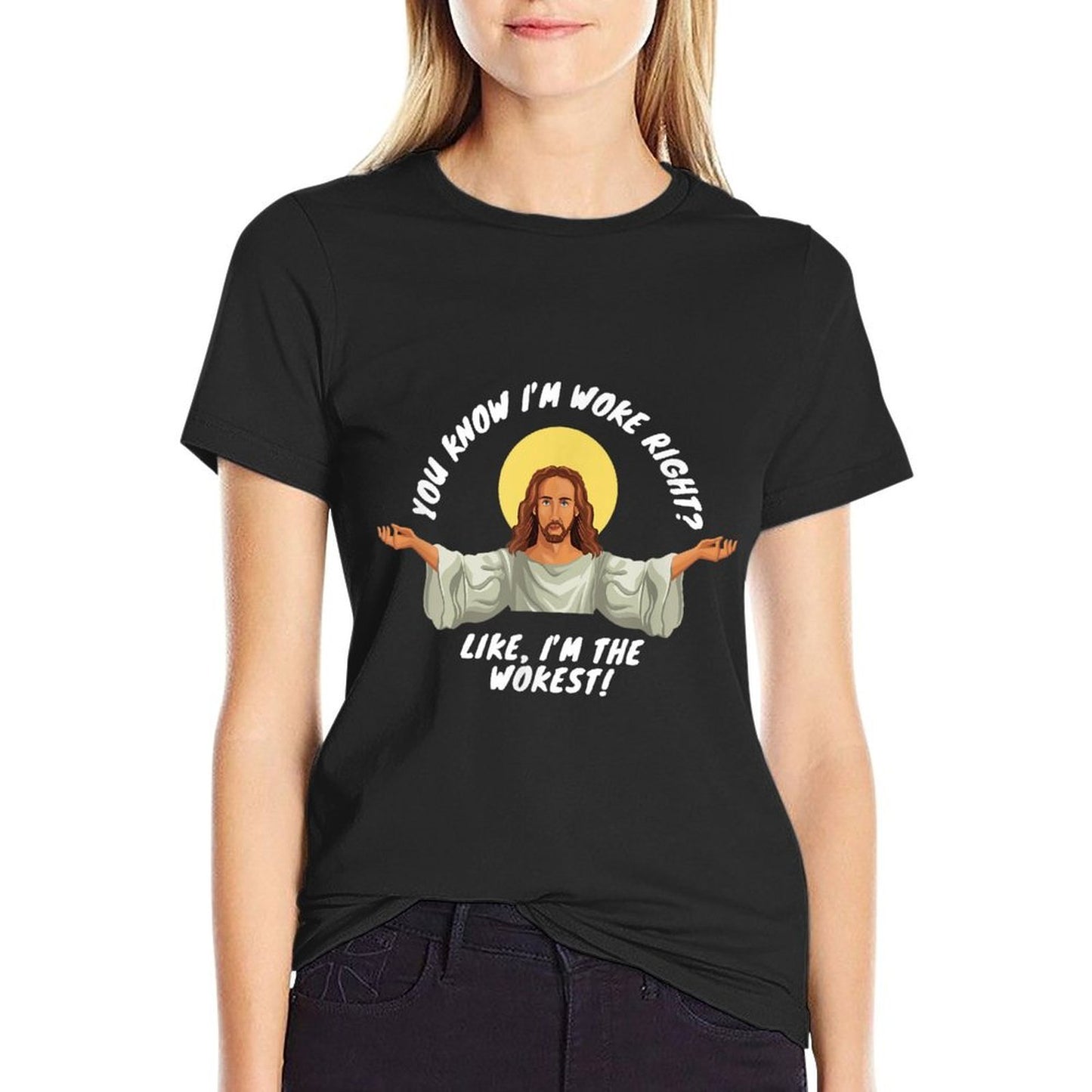 Woke Jesus Funny Christian Parody Religious Satire Humor  Eco-friendly Material T-Shirt