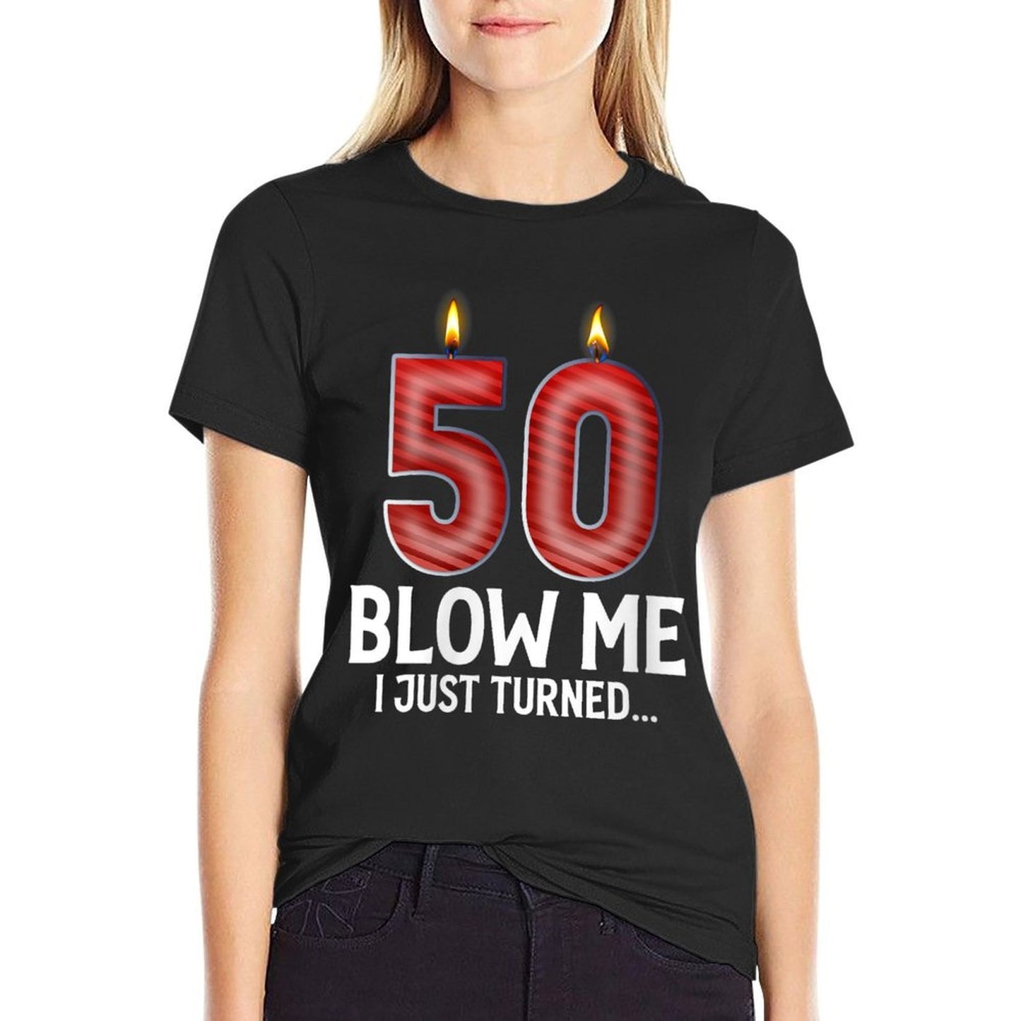 Womens Blow Me I Turned 50 Years Old Funny 50th Birthday Gifts  Heathered Texture T-Shirt