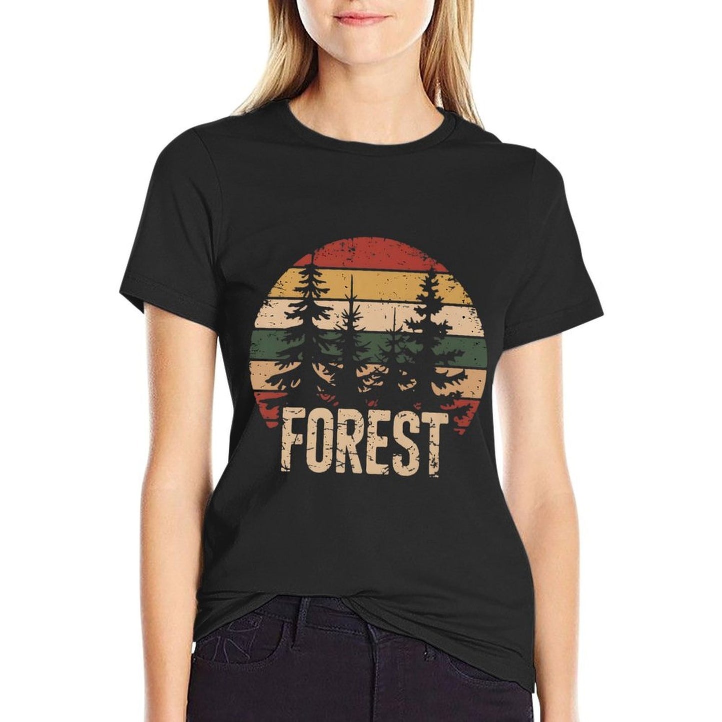 Wildlife Trees Outdoors Nature Retro Forest Sleeveless Premium  Ribbed Collar T-Shirt