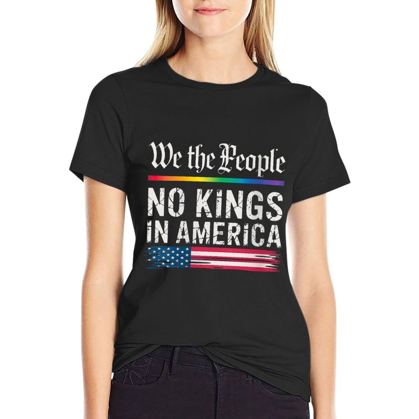 Womens No Kings In America We The People  Slim-fit Cut T-Shirt