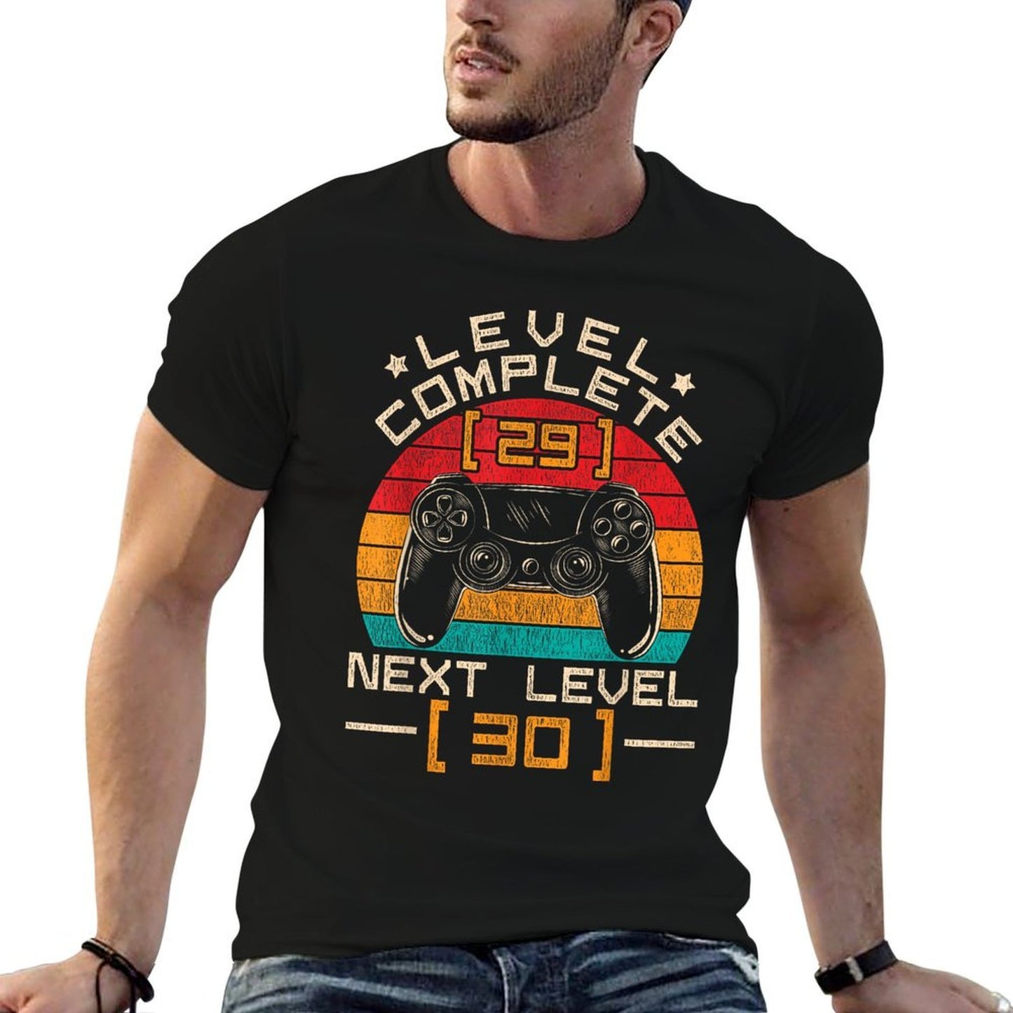 Vintage Level Complete Next Level 30 Bday 30th Birthday  Ribbed Collar T-Shirt