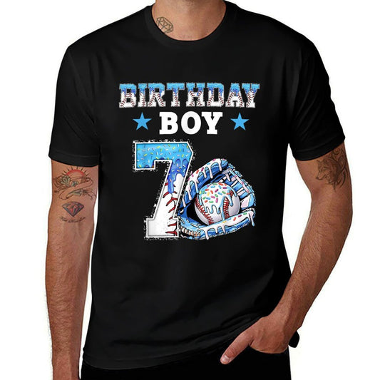 7th Birthday Boy Baseball Ice Cream Drip 7 Year Old Kids  Fade-proof Color T-Shirt