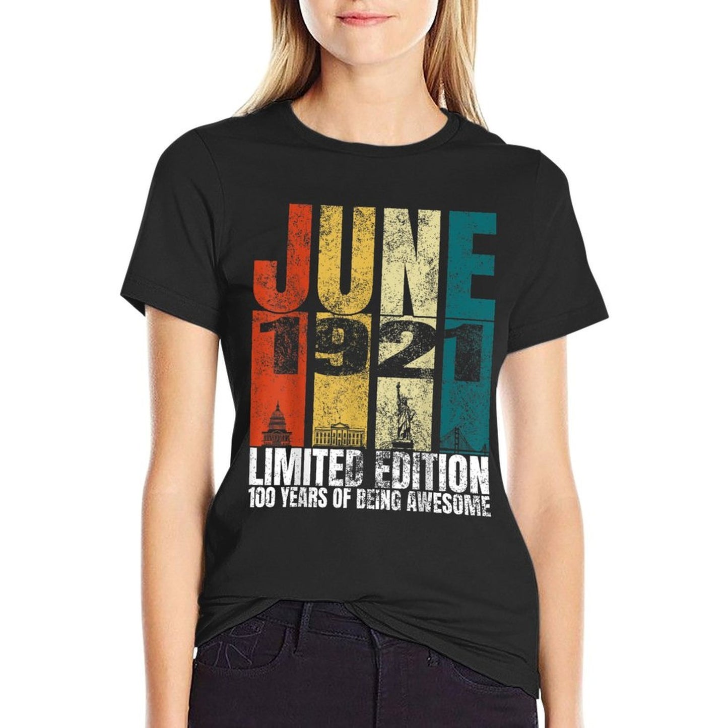 Vintage June 1921 Bday Costume 100 Years Old 100th Birthday  Wrinkle-resistant T-Shirt
