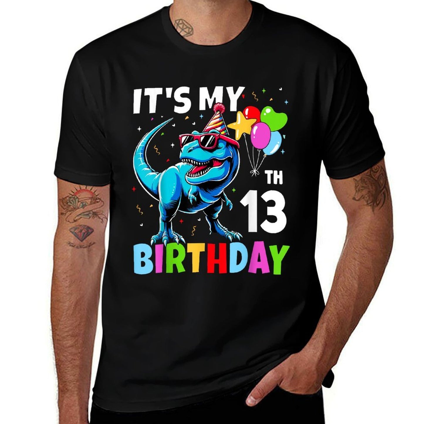 13th Birthdayn Boy 13yr 13 Year Old Dinosaur T-Rex  Wrinkle-resistant T-Shirt