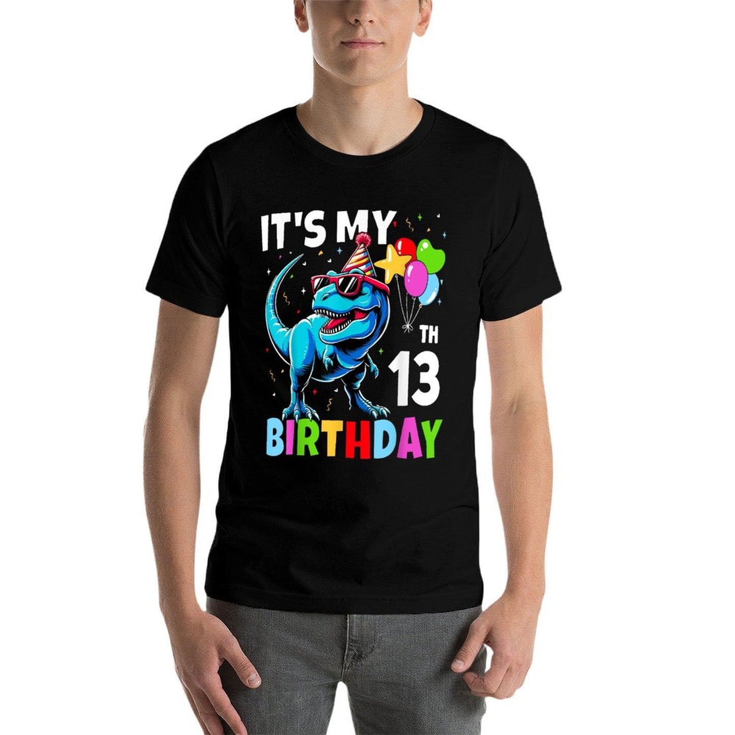 13th Birthdayn Boy 13yr 13 Year Old Dinosaur T-Rex  Wrinkle-resistant T-Shirt