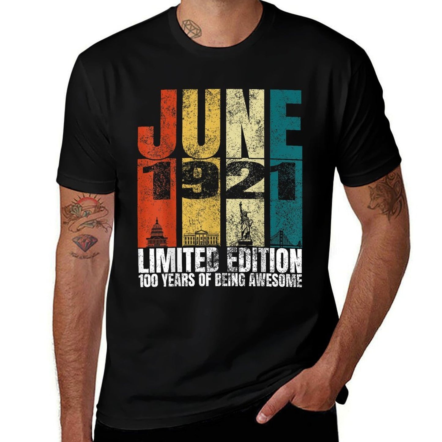 Vintage June 1921 Bday Costume 100 Years Old 100th Birthday  Wrinkle-resistant T-Shirt