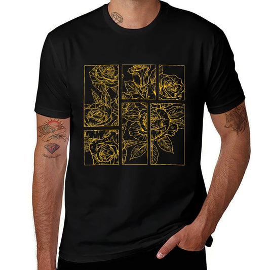 Yellow Roses Line Art Drawing Aesthetic Roses for The Ladies  Ribbed Collar T-Shirt
