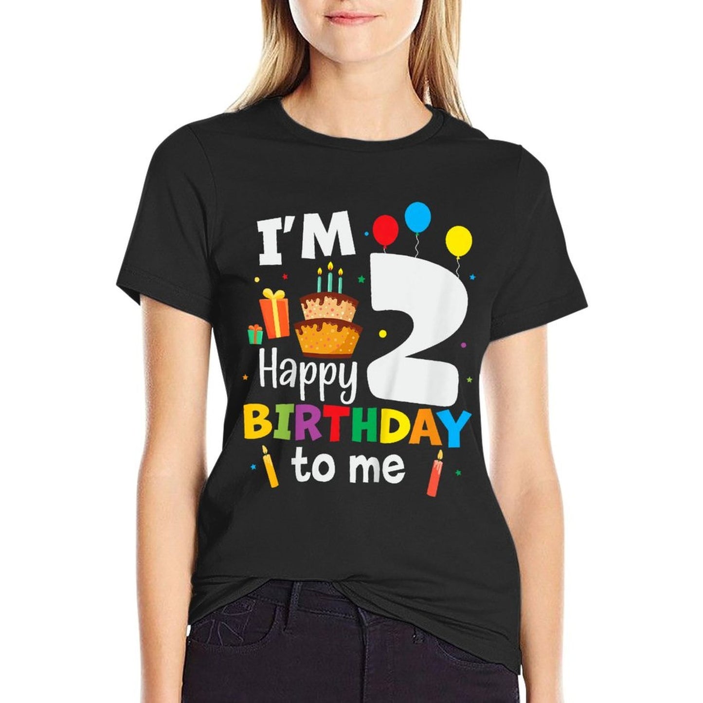 2nd Birthday Three 2yr Happy Birthday Girl & Boy 2 Years Old  Cotton T-Shirt