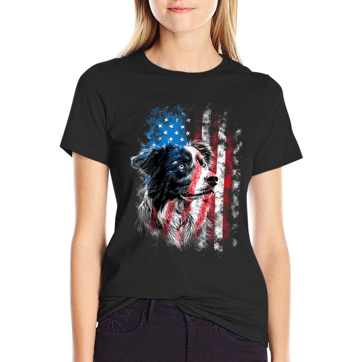 Womens Australian Shepherd 4th of July Dog Lover Men Women  Slim-fit Cut T-Shirt