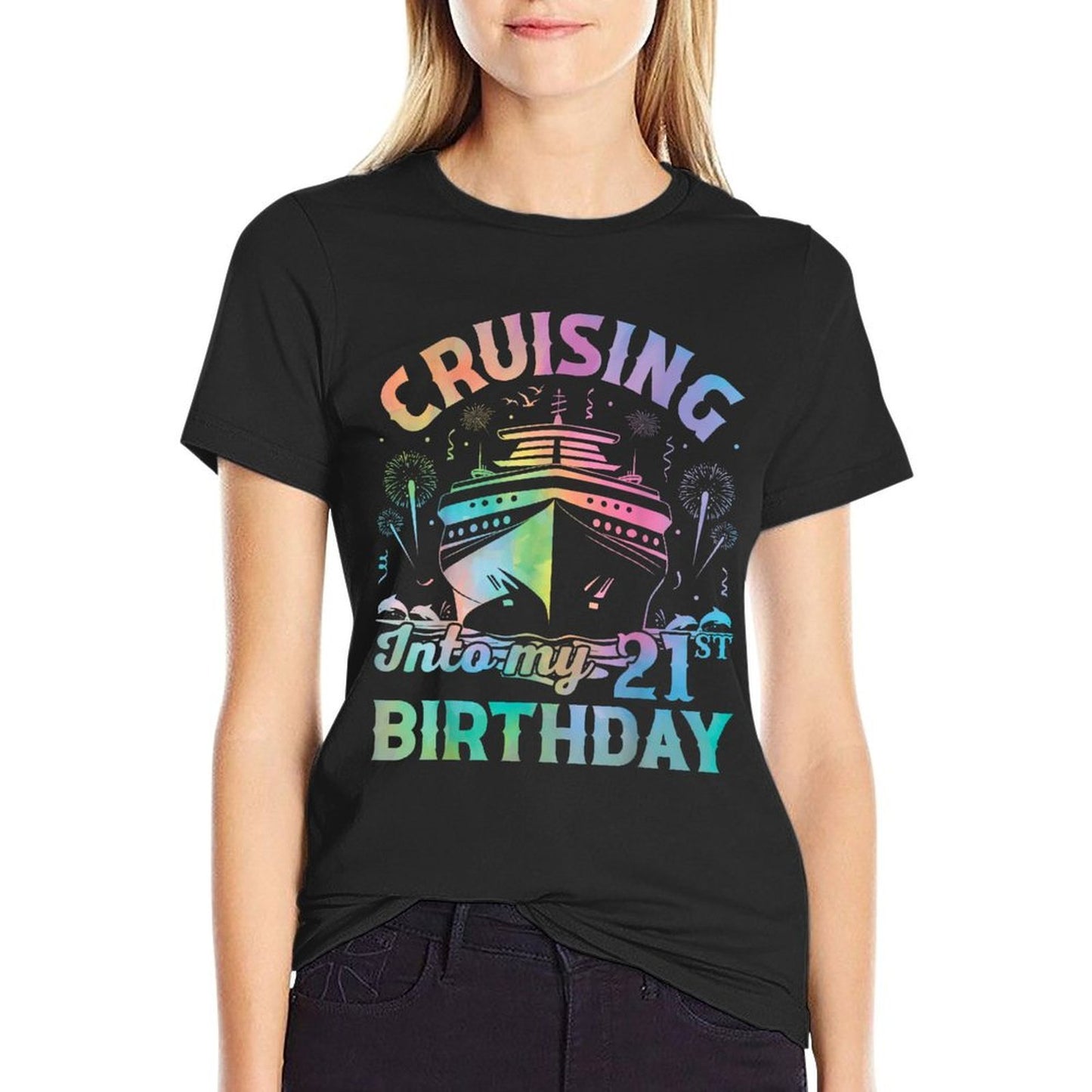 21 Year Old Birthday Tie Dye Cruising Into My 21st Birthday  Lightweight T-Shirt
