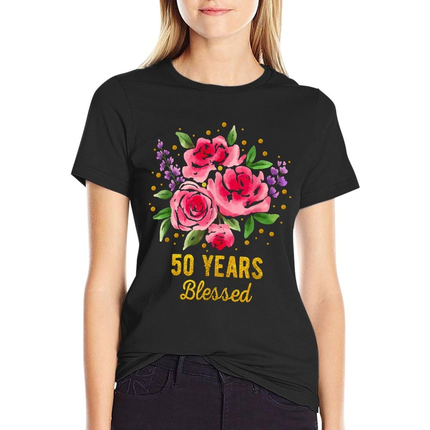 50 Years Blessed Cute Rose Flower 50 Year Old 50th Birthday  Breathable T-Shirt