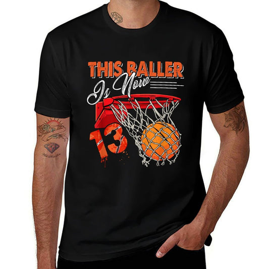 13th Birthday Basketball Funny 13 Years Old Kids Gift  Rolled Sleeves T-Shirt