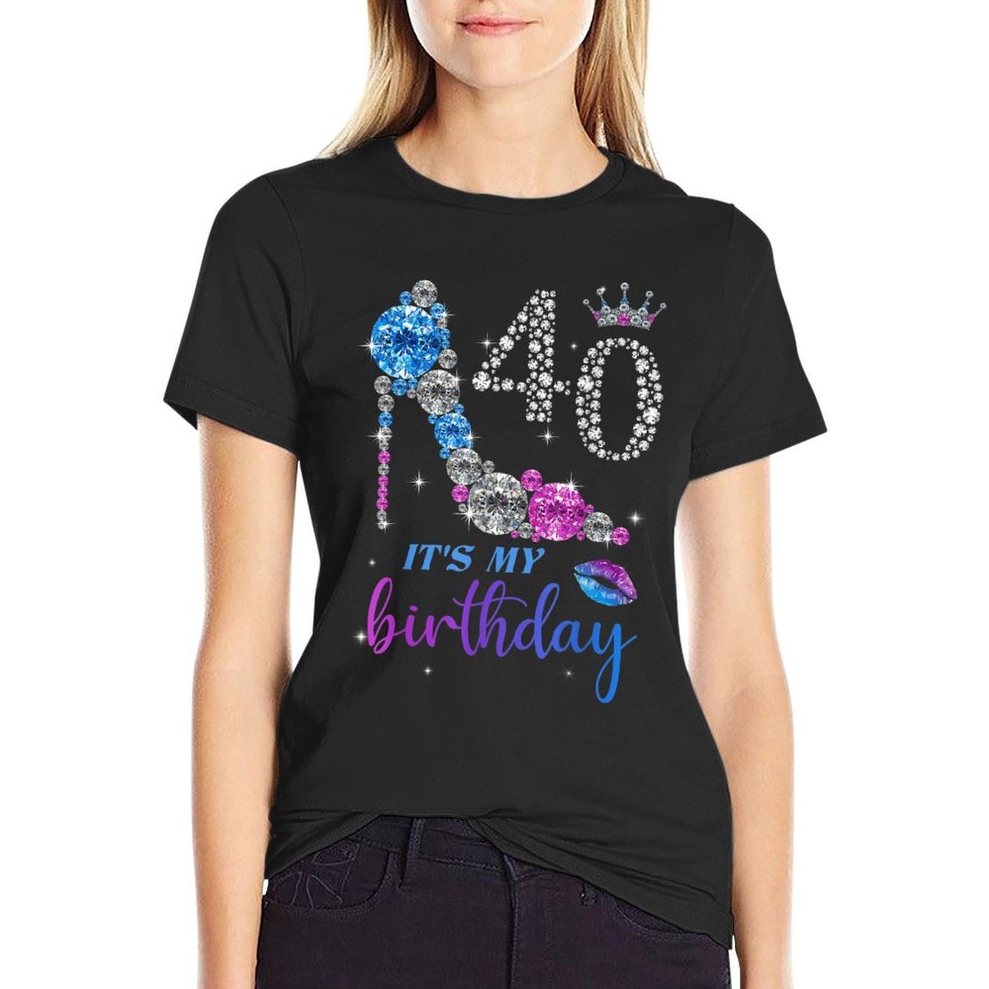 Women It's My 40th Purple Shoe Crown Happy 40th Birthday  Fade-proof Color T-Shirt