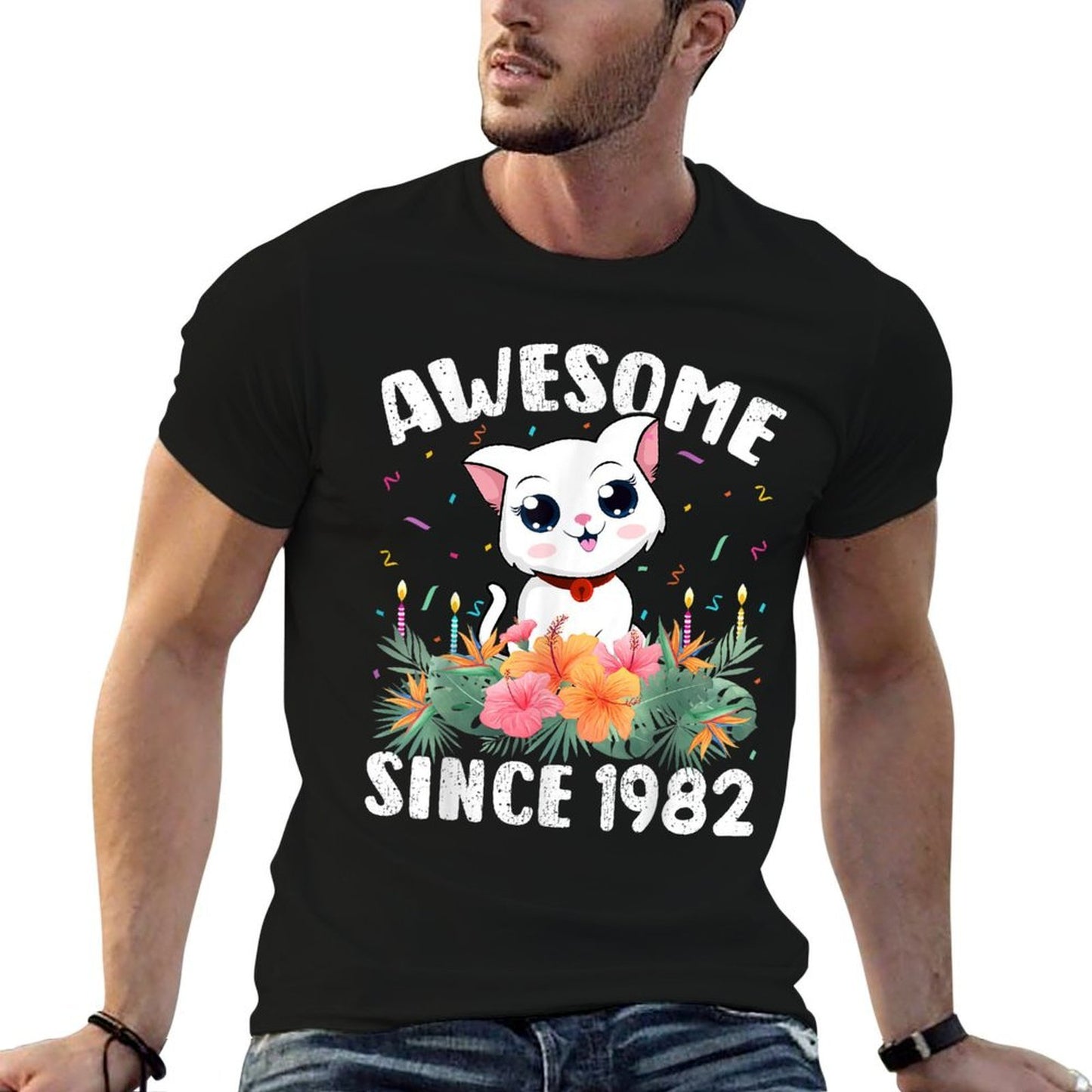 40 Years Old Cat Lover Awesome Since 1982 40th Birthday  Lightweight T-Shirt