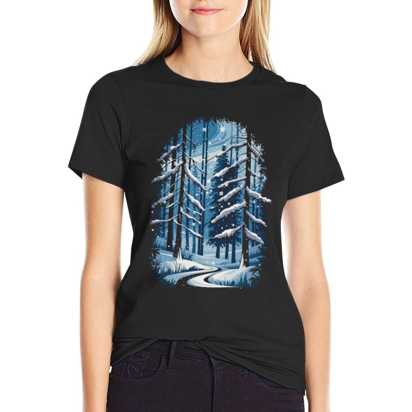 Winter Twilight Forest Snow Nature Wilderness Sweatshirt  Rolled Sleeves T-Shirt
